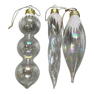Vintage Lot Set Of 3 Iridescent Glass Christmas Ornaments Spiral Glitter Accents
